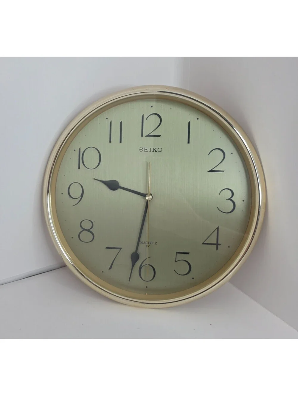 Seiko QXA001G Gold Analog Quartz Wall Clock Round Champagne Dial 11' Tested